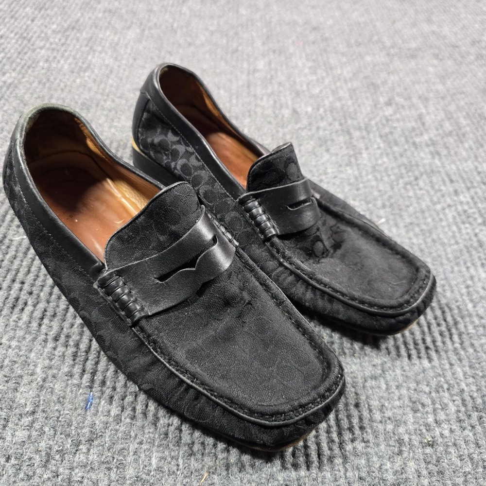 Coach Shoes Mens Size 8 Black Ambridge Logo Jacquard Penny Loafers Italy